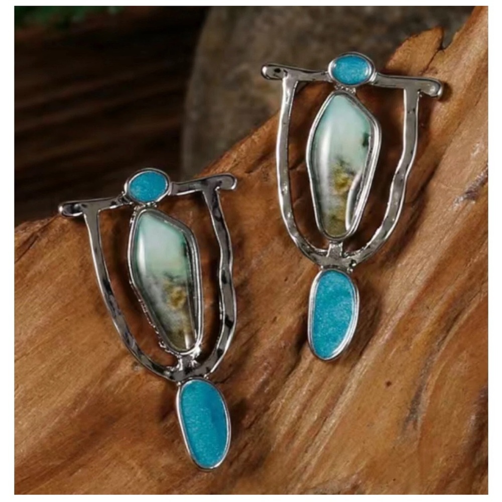 Western turquoise like Tribal Aqua Green Stone Earrings